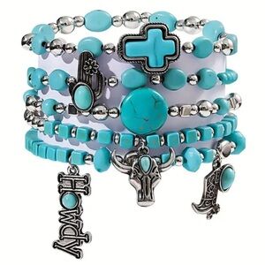 NEW Western Chic Turquoise & Silver Charm Bracelet Set